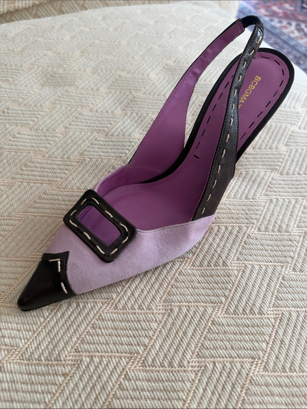 BCBGMaxAzria Lavender and Brown        butter leather & suede pump Gorgeous!!